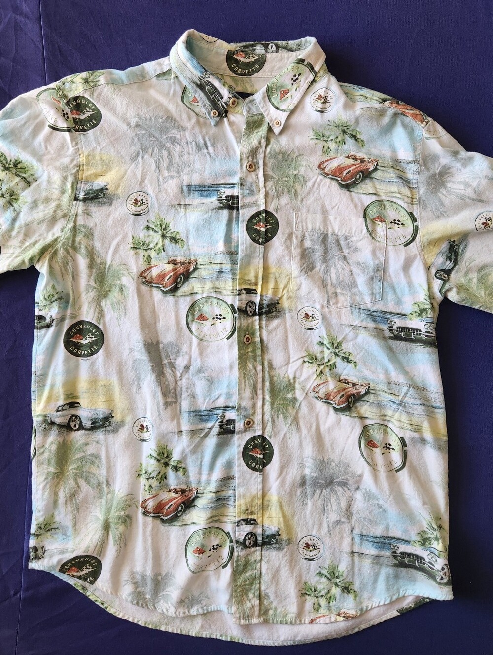 Chevrolet Corvette Newport Blue Shirt Mens Cars Vintage Hawaiian Shirt